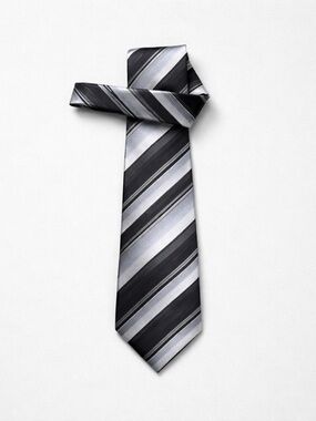 Protocol 100% Silk Classic Black and Silver Diagonal Stripe Men's Tie